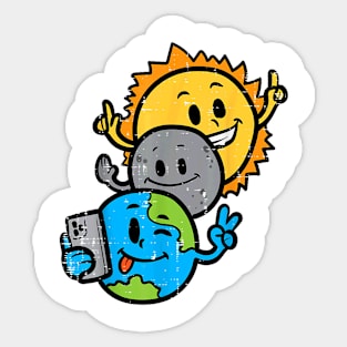 Slefie Earth Moon Sun Funny Total Solar Eclipse 2024 GIft For Boys Girls kids Sticker